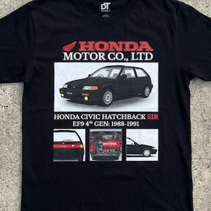 Honda Civic Hatchback SiR EF9 4th Gen: 1988-1991 JDM Vintage Style Unisex Softstyle Graphic T-Shirt, 90's Retro Style Japanese Car Tee