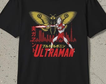 Ultraman vs Moth Kaiju Unisex Softstyle Graphic T-Shirt, Vintage Style Classic Japanese Tokusatsu Art shirt