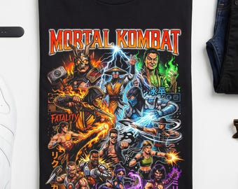 Mortal Kombat Vintage Halftone Unisex Softstyle Graphic T-Shirt | Retro Arcade Fighting Game Graphic Tee | Y2K Gamer Unisex Shirt