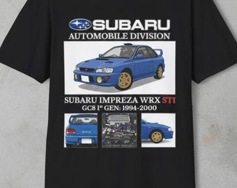Subaru Impreza WRX STi GC8 1.ª generación: 1994-2000, camiseta unisex de estilo suave con gráficos de estilo vintage JDM, camiseta con gráficos de coches japoneses de estilo retro.