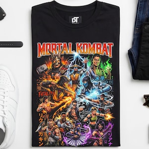 Mortal Kombat Vintage Halftone Unisex Softstyle Graphic T-Shirt | Retro Arcade Fighting Game Graphic Tee | Y2K Gamer Unisex Shirt