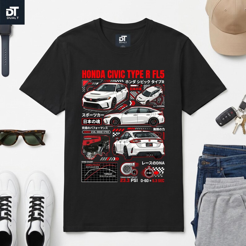 Honda Civic Type R FL5 JDM Streetwear Graphic Tee | K20C1 | Car Enthusiast Gift | Softstyle Unisex image 2