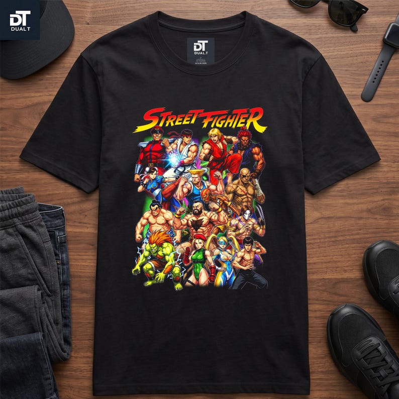 Street Fighter Vintage Halftone Unisex Softstyle Graphic T-Shirt | Retro Arcade Fighting Game Tee | 90s Gamer Shirt | Classic Gamer Gift image 2