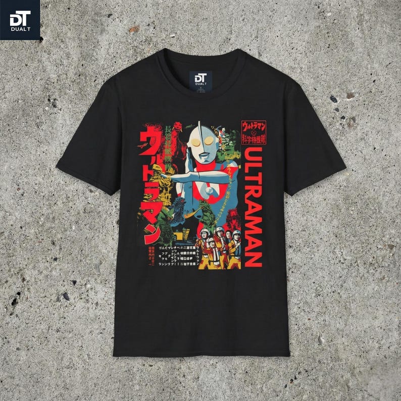 Ultraman Vintage Inspired Japanese Poster Unisex Softstyle Graphic Tee - Retro Tokusatsu Anime Shirt image 1
