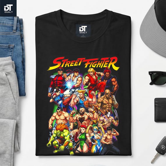 Street Fighter Vintage Halftone Unisex Softstyle Graphic T-Shirt | Retro Arcade Fighting Game Tee | 90s Gamer Shirt | Classic Gamer Gift