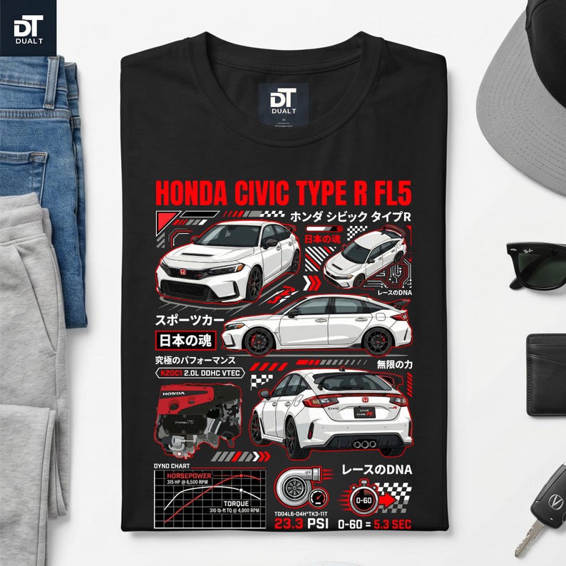 Honda Civic Type R FL5 JDM Streetwear Graphic Tee | K20C1 | Car Enthusiast Gift | Softstyle Unisex image 1