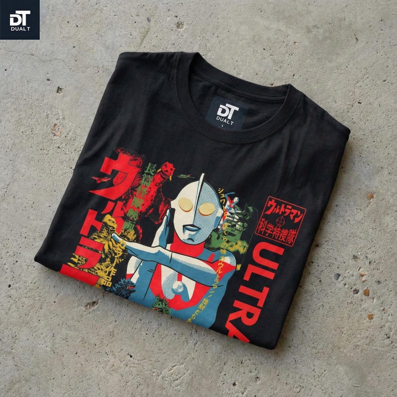 Ultraman Vintage Inspired Japanese Poster Unisex Softstyle Graphic Tee - Retro Tokusatsu Anime Shirt image 2