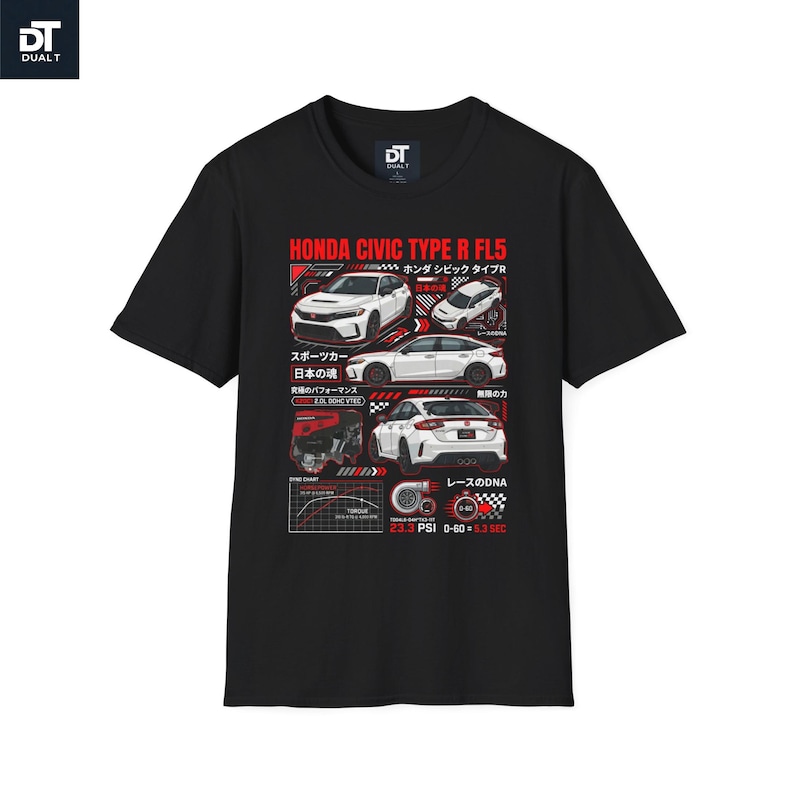 Honda Civic Type R FL5 JDM Streetwear Graphic Tee | K20C1 | Car Enthusiast Gift | Softstyle Unisex image 3