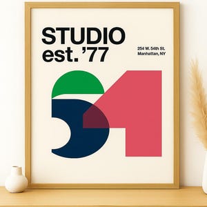 Arte mural imprimible de Studio 54: póster retro de discoteca neoyorquina, decoración de club de los 70, descarga digital, impresión geométrica llamativa, arte de estilo vintage