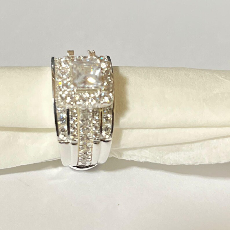 Princess Cut Lab Diamond Engagement Ring Set, 14K White Gold Plated ...