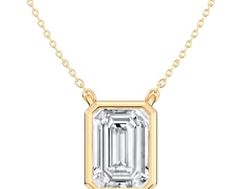 Bezel Set Smaragdschliff Moissanit Solitär Anhänger Halskette im Zeitlos Eleganten Design