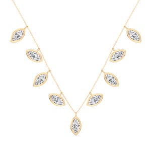 14K Gold Plated Marquise Simulated Diamond Necklace: Dainty Layering Pendant