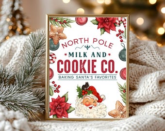 Santa Milk and Cookies Sign, 8x10 Instant Download, North Pole Christmas Baking Sign