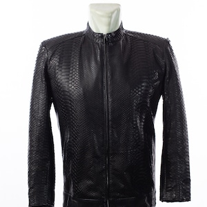 Black Python Leather Jacket: Men's Snakeskin Biker Coat, Luxury Personalized Gift