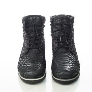 Python Leather Boots, Black Snakeskin Custom Boots for Men
