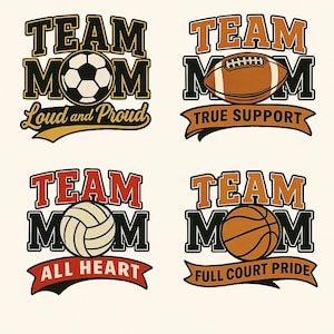 Team Mom SVG Bundle | Sports Mom Prints for Shirt, Mug, Tote | Football, Volleyball, Basketball, Soccer Designs