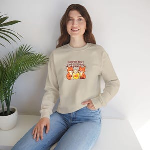 Pumpkin Spice & Foxes Embroidered Sweatshirt, Fall Fox Crewneck Jumper, Autumn Animal Print Pullover, Cozy Seasonal Sweater