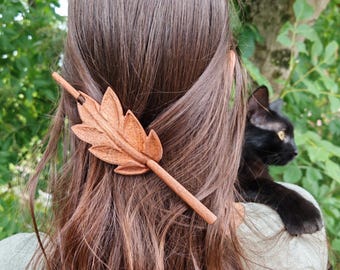 Forcina per capelli fatta a mano - accessori per capelli - foglia magica - arte in legno - idea regalo - capelli in stile boho - capelli vintage