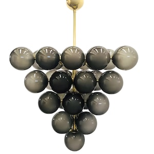 Mid-Century Modern Italian Style Sputnik Chandelier – Brass & Smoked Glass Globe Pendant Lighting