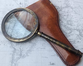 Antique Brass Magnifying Glass: Pocket Magnifier | Gift for Book Lover | Nautical themed decor
