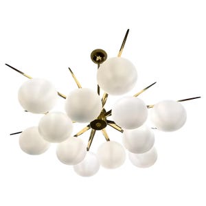 Murano Glass Sputnik Chandelier: Mid-Century Modern Italian Brass, 12 Spheres