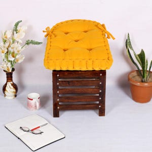 Velvet Tufted Chair Cushion with Ties: Handmade Home Decor Seat Pad