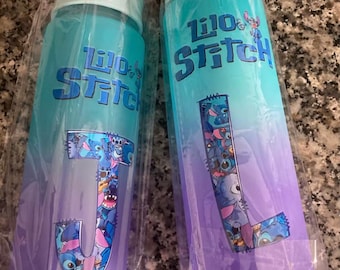 Lilo & Stitch Personalized Water Bottle - Water Bottle with Initial - Gift for Kids or Disney Fans