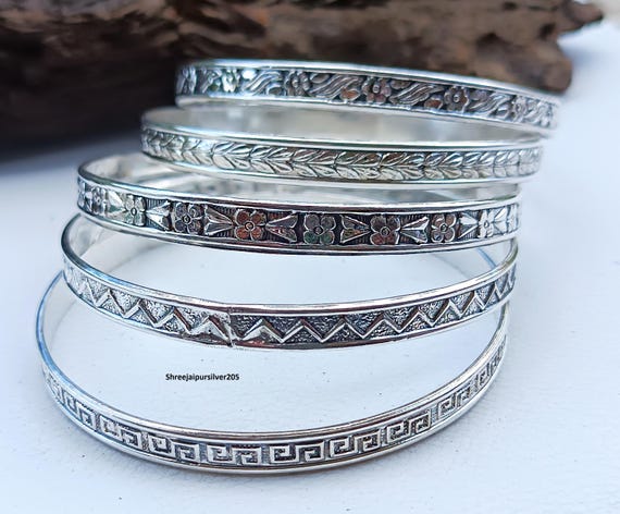 Sterling Silver Bangle Set of 5: Handmade Women's Jewelry - Etsy
