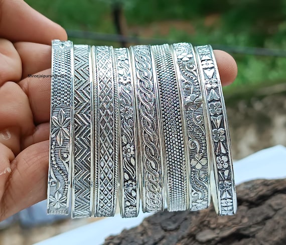Sterling Silver Bangle Set of 8: Handmade Designer Jewelry - Etsy