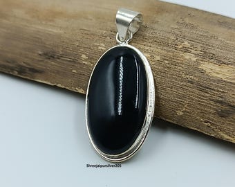 Handmade Black Onyx Oval Pendant, 925 Sterling Silver