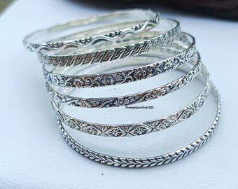 Handmade Sterling Silver Floral Bangles - Set of 6 - Etsy