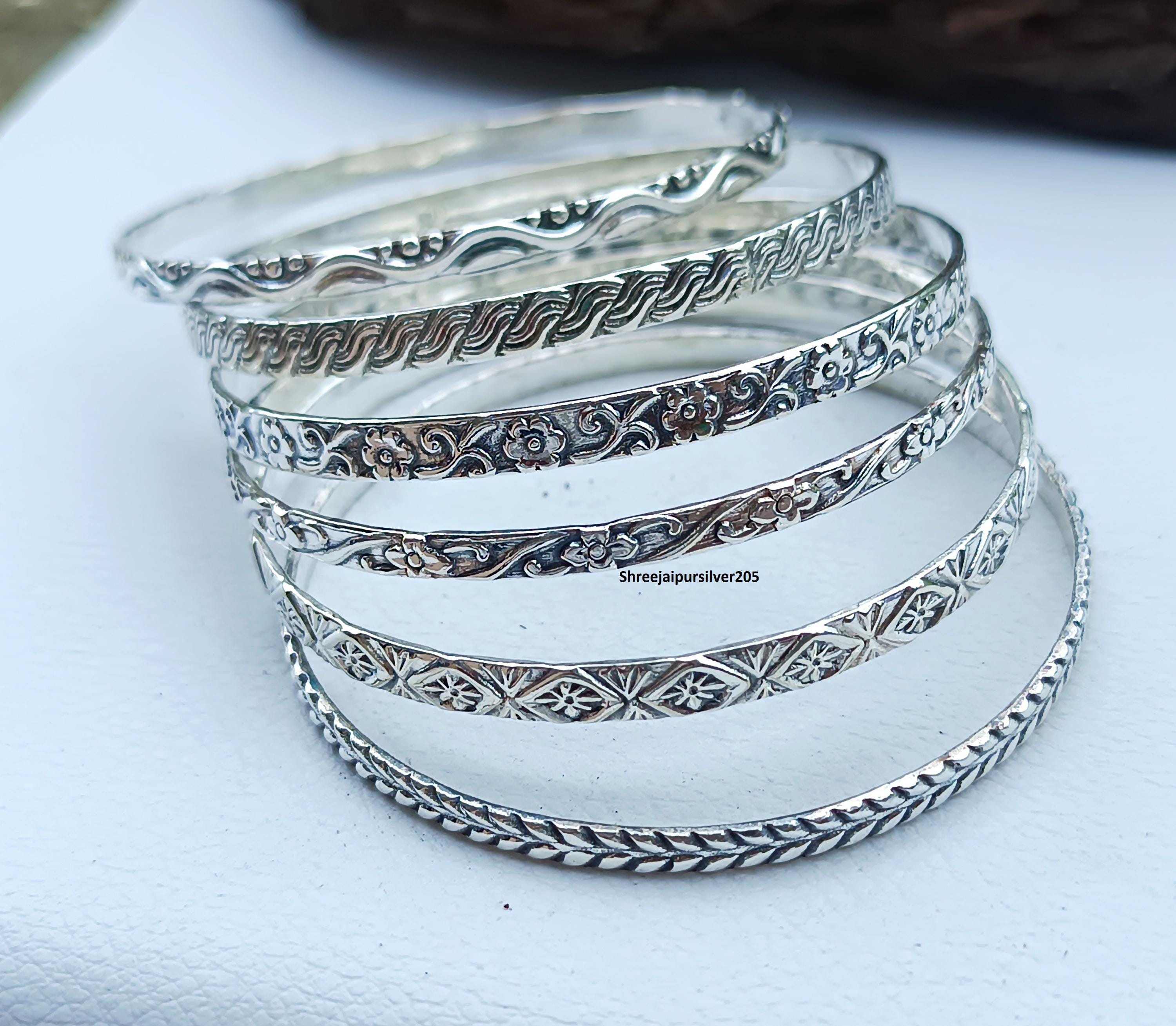 Handmade Sterling Silver Floral Bangles - Set of 6 - Etsy Canada