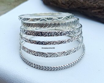 Handmade Sterling Silver Floral Bangles - Set of 6 - Etsy