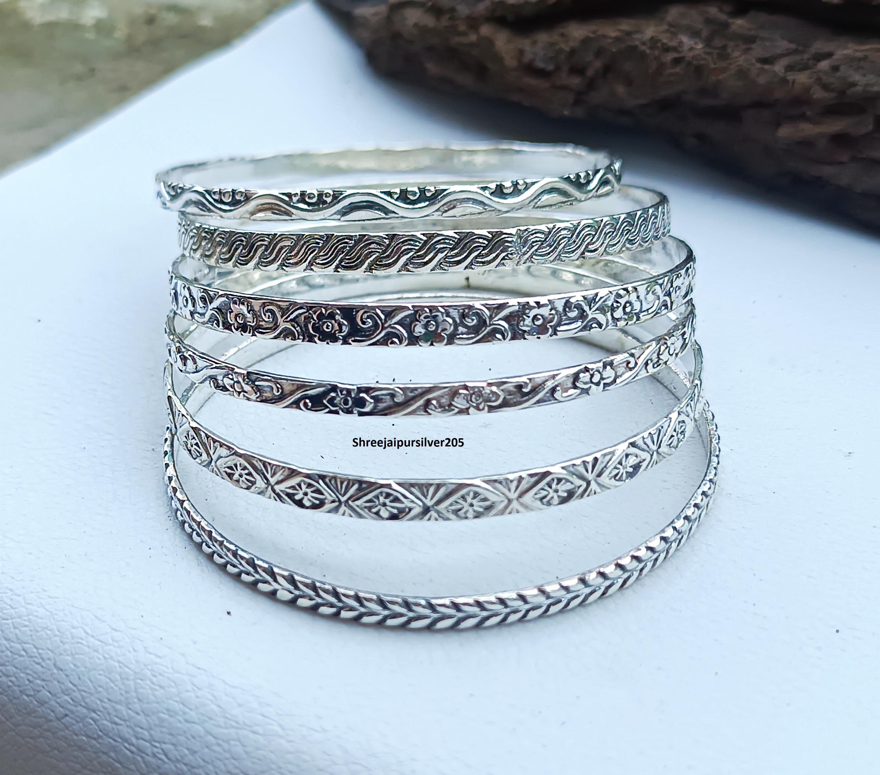 Handmade Sterling Silver Floral Bangles - Set of 6 - Etsy Canada