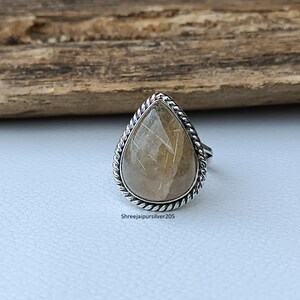 Rutilated Quartz Tear Drop Ring, 925 Sterling Silver Ring, Handmade Silver Ring, Wedding Silver Ring, Beautiful Ring Jewelry, Gift For Her.