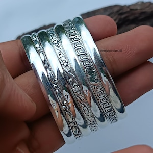 Handmade 925 Sterling Silver Bangle Set: Stackable Multi-Patterned Jewelry