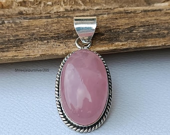 Handgjort rosenkvartshänge: Ädelsten i 925 sterlingsilver