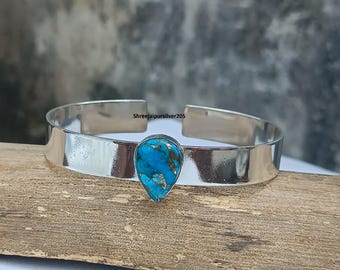 Kingman turquoise armband: handgemaakte 925 sterlingzilveren manchetarmband