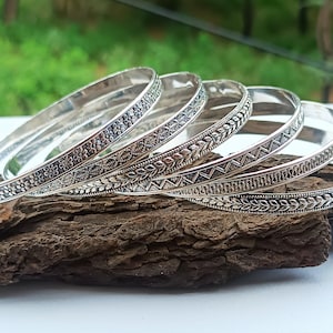 Handmade Sterling Silver Bangle Set: 6 Piece Statement Jewelry