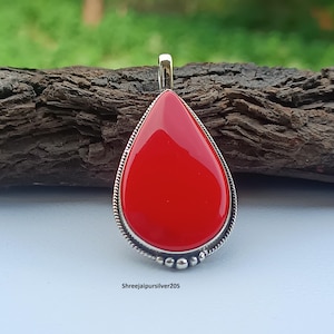 Red Coral Pendant, 925 Sterling Silver Teardrop Shape Gemstone Pendant, Handmade Women Jewelry, Cristmas Gift Pendant, Silver Gift For Her.