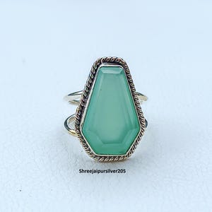 Aqua Chalcedony Coffin Ring, Sterling Silver Green Gemstone Ring, Boho Statement Ring, Handmade Coffin Cut Ring, Gift for Her, Promise Gift.
