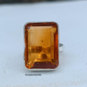 ハンドメイドのシトリンリング：925スターリングシルバーの長方形の宝石