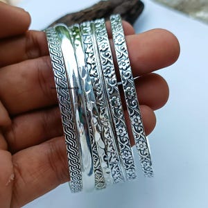 Handmade Sterling Silver Bangle Set - 7 Piece Designer Bangles