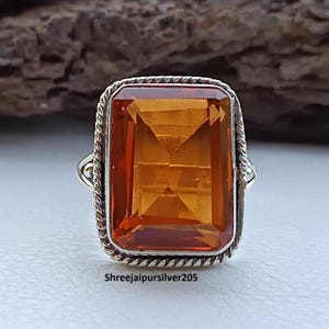 Citrine Ring, 925 Sterling Silver Rectangular Shape Ring, Handmade Silver Ring, Statement Ring, Gemstone Jewelry, Women Promise Jewelry Gift