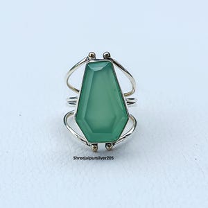 Aqua Chalcedony Coffin Ring, 925 Sterling Silver Ring, Faceted Gemstone Ring, Handmade Boho Gothic Jewelry, Statement Ring for Women Gift.