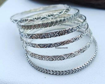 Handmade Sterling Silver Floral Bangles - Set of 6 - Etsy