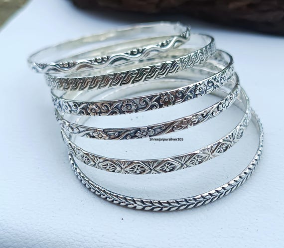 Handmade Sterling Silver Floral Bangles - Set of 6 - Etsy