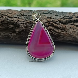 Pink Agate Pendant, 925 Sterling Silver Teardrop Shape Pendant, Handmade Women Gemstone Pendant, Statement Pendant Jewelry, Gift For Her.