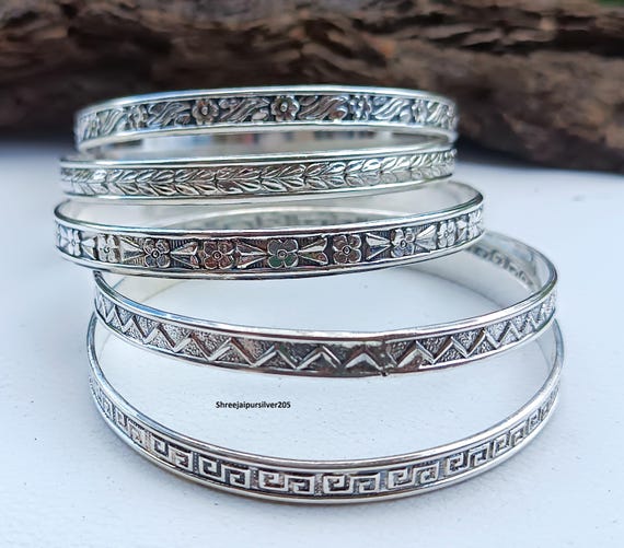 Sterling Silver Bangle Set of 5: Handmade Women's Jewelry - Etsy