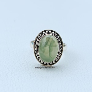 Handmade Prehnite Ring: Sterling Silver Boho Statement Jewelry